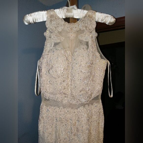 Aspeed Design Lace and Jewel / Rhinestone Champagne Formal Dress - Picture 2 of 16